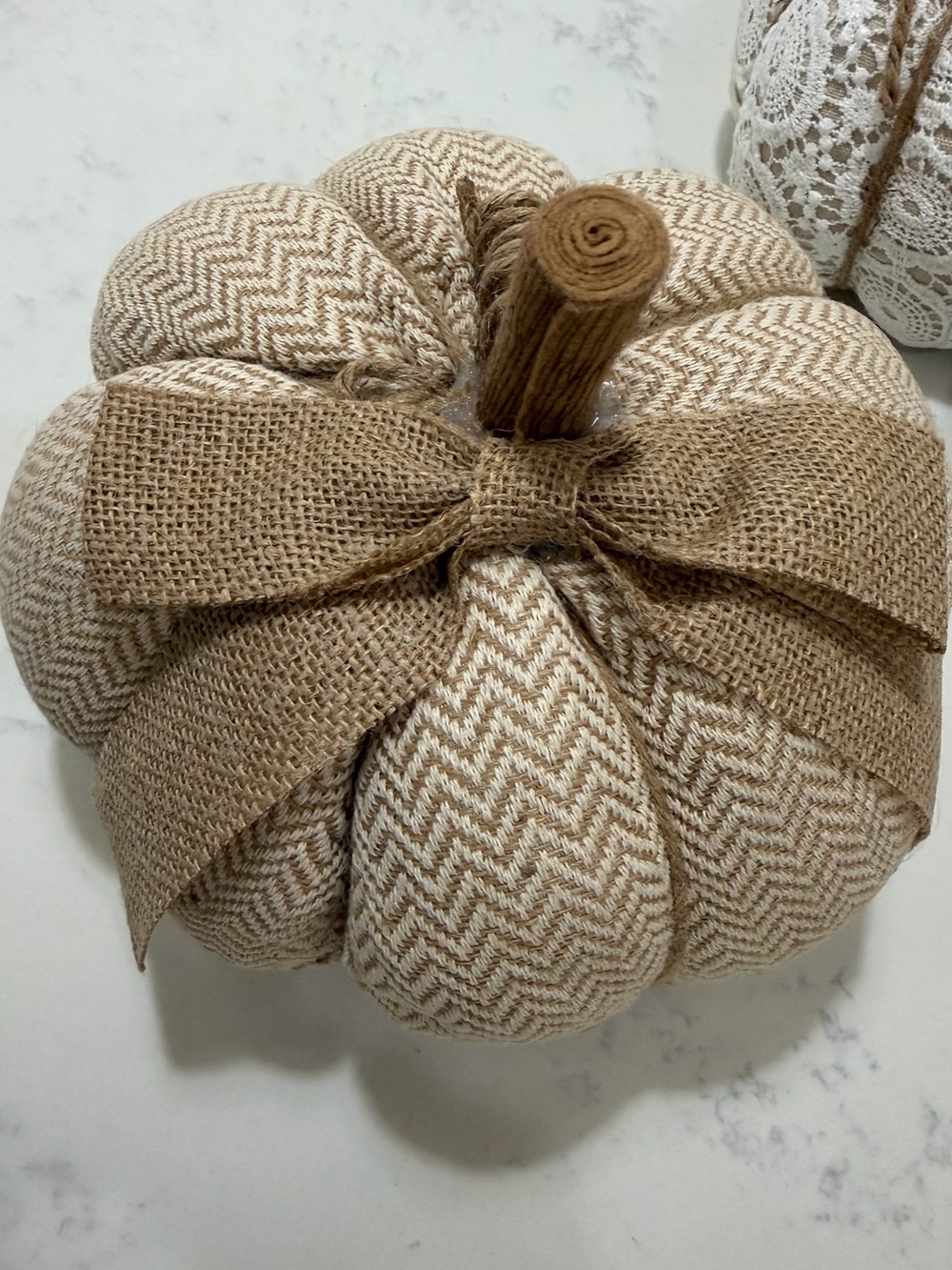 Neutral Lace and Burlap Decorative Pumpkins - Set of 3 - Picture 3 of 13